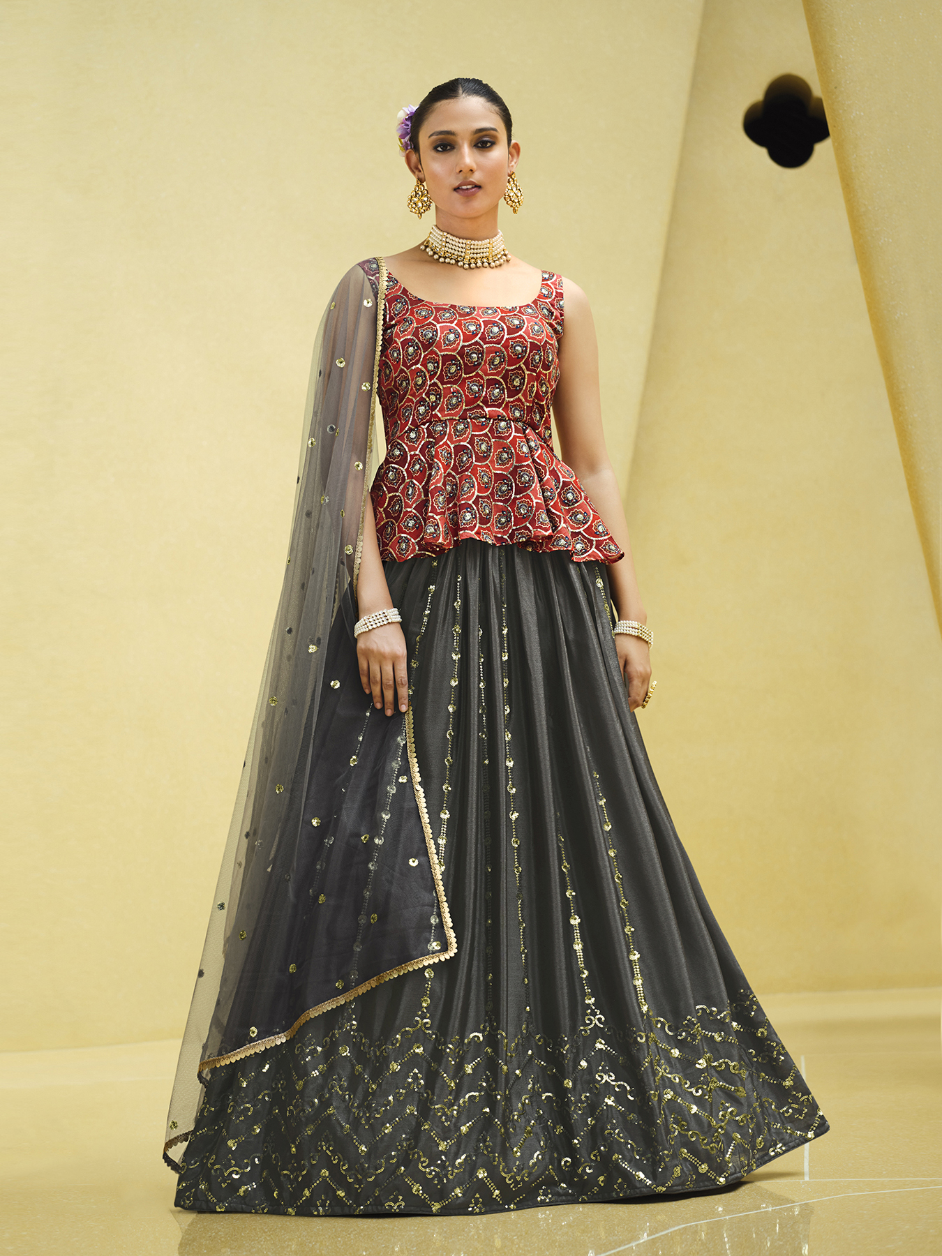 Sabyasachi Designer Lehenga Choli Sequins Work ,choli With Print