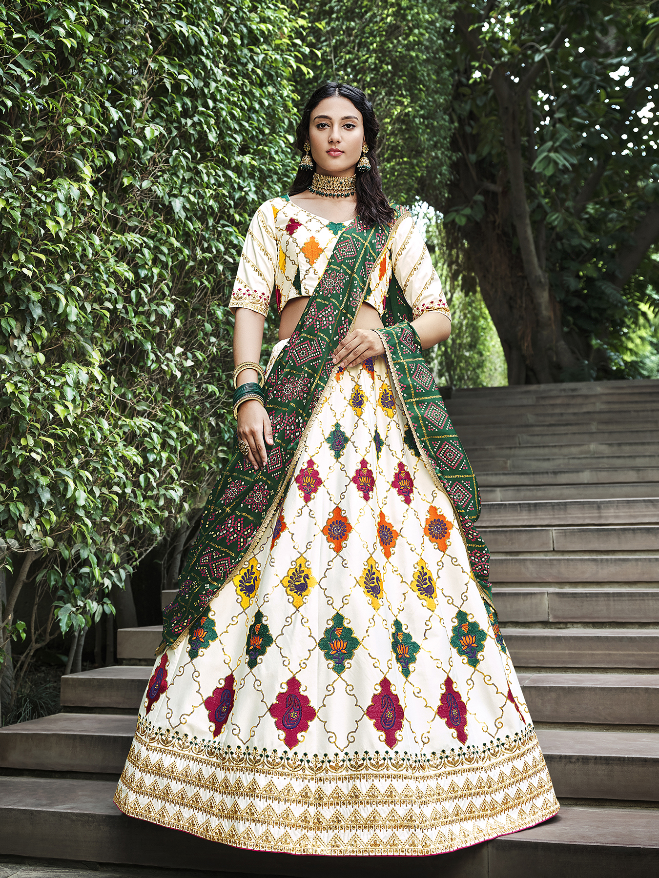 Off White Silk Circular Lehenga Choli