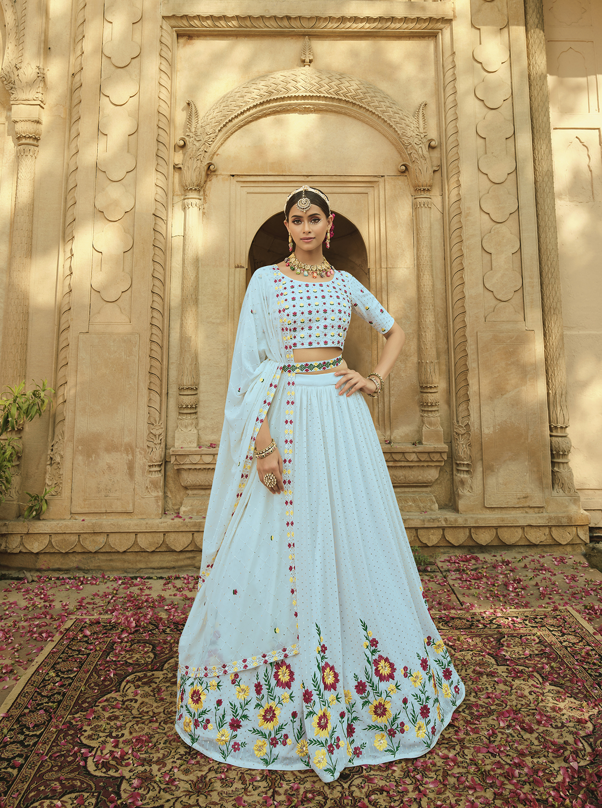 Georgette a line lehenga choli in Sky blue colour