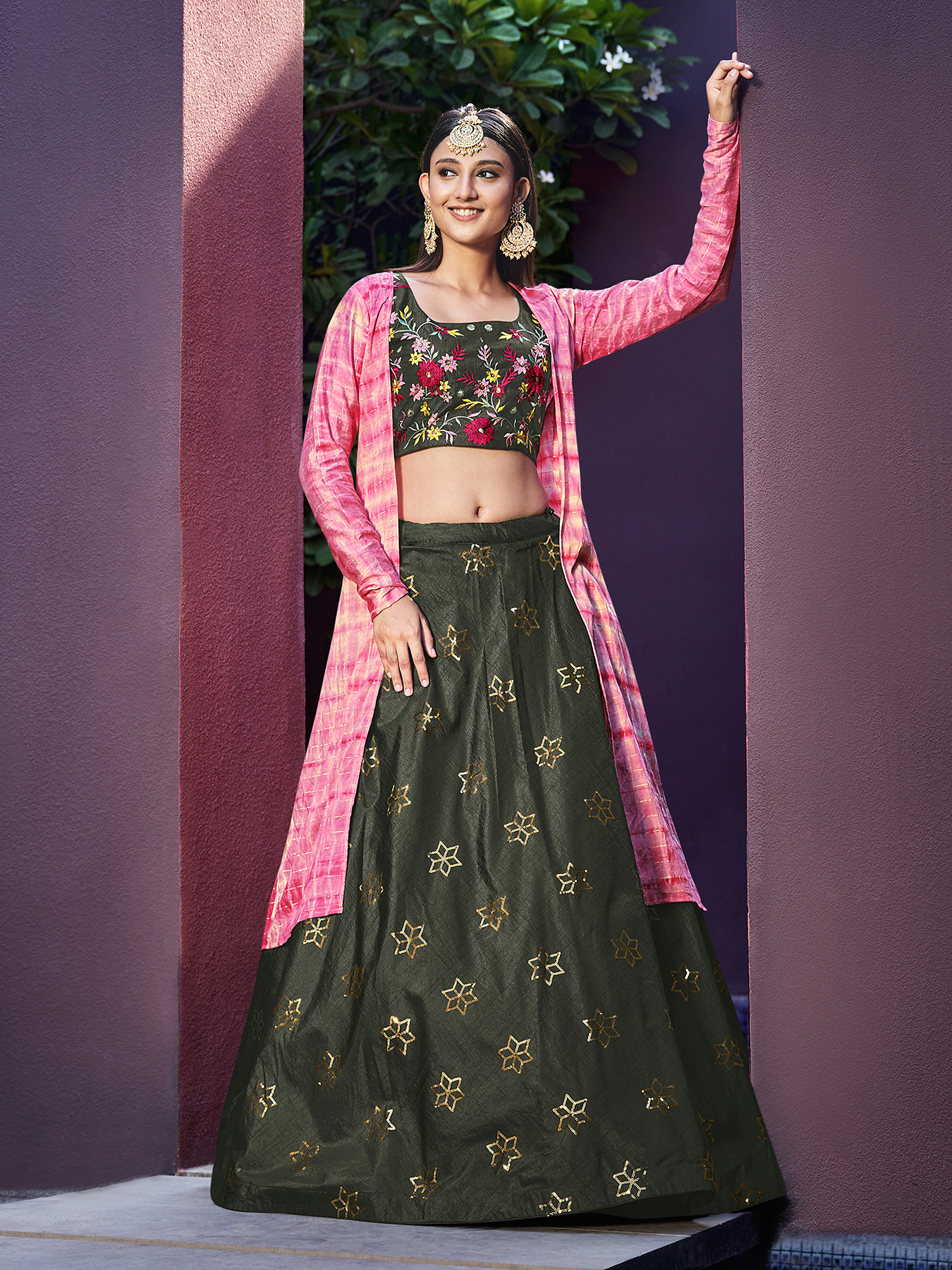 Silk Embroidery Designer Sequins Embroidered Lehenga Choli With Koti