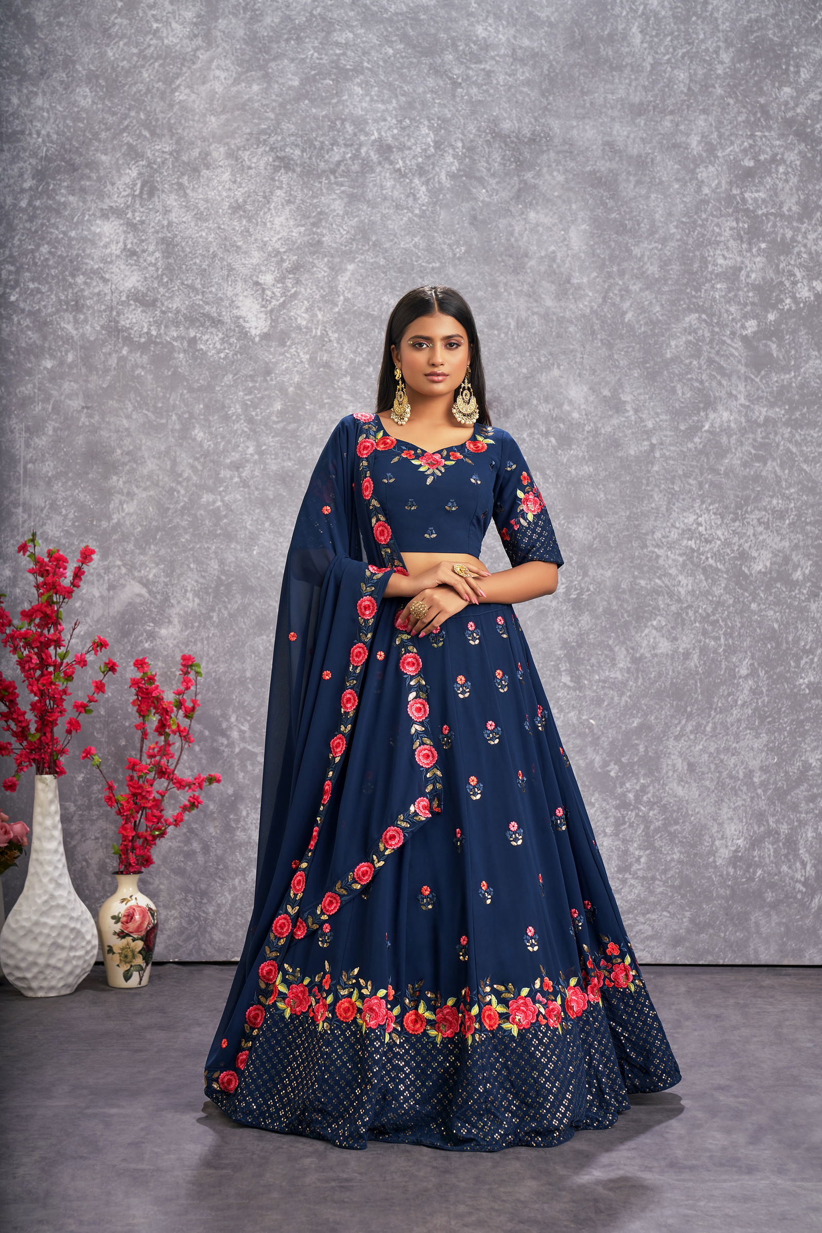 Indian Bridal Blue Wedding Designer lehenga choli for Women with high quality em
