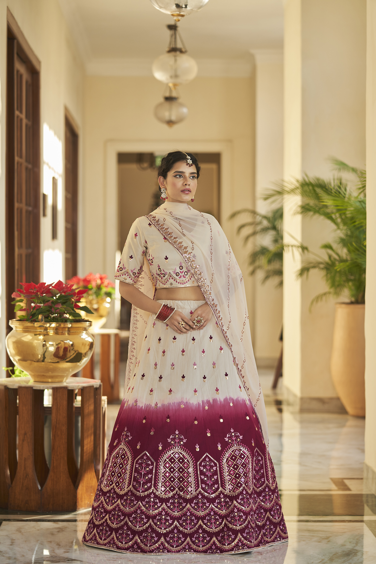 Embroidered Semi-Stitched Lehenga And Unstitched Blouse With Dupatta