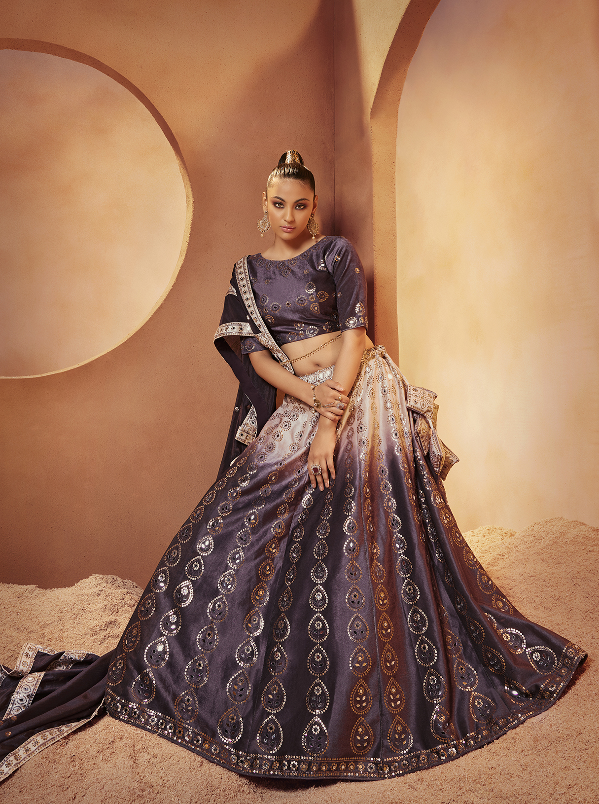 Saundaryam fashions Red Velvet Fabric partywear lehenga choli