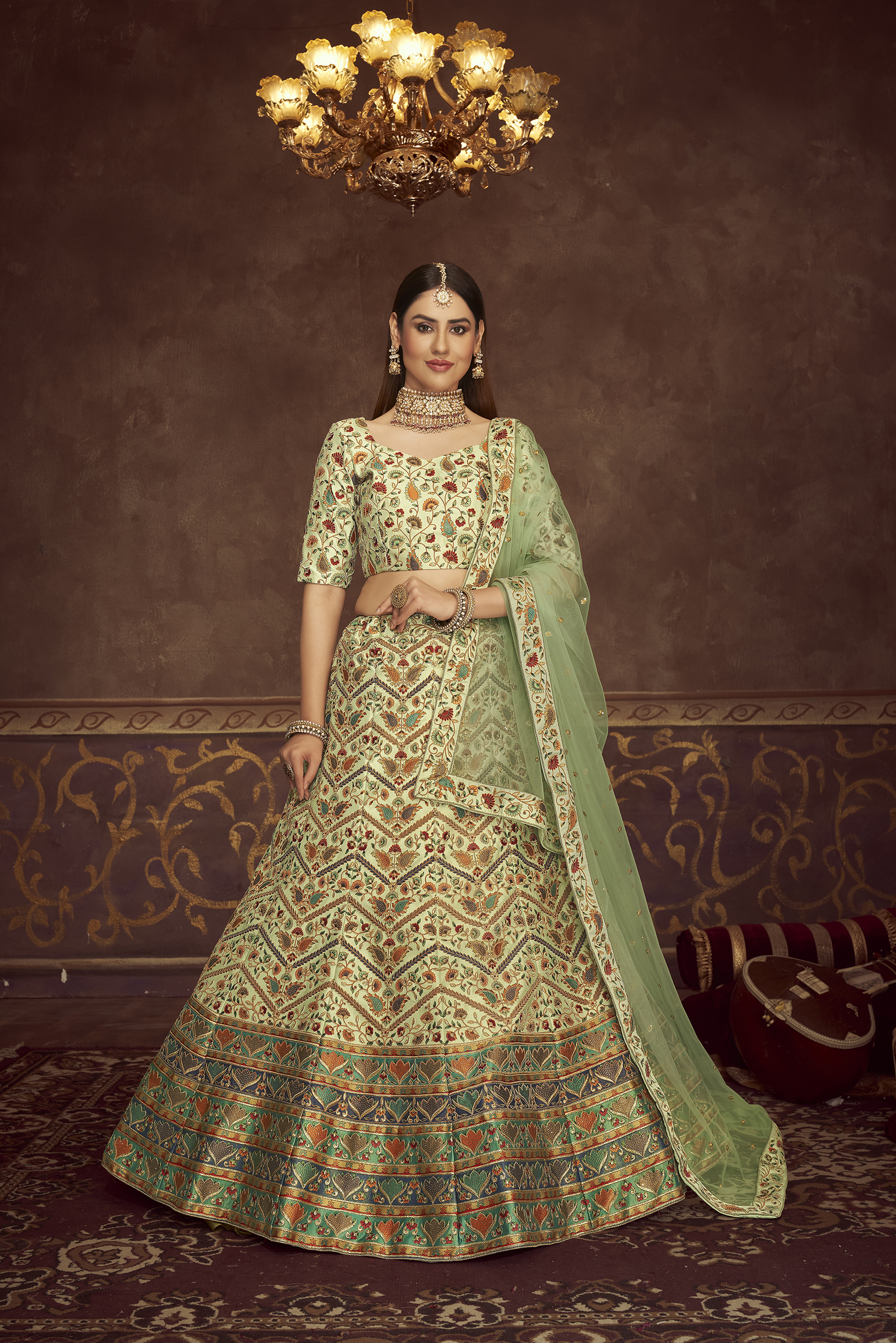 Embroidered Stitched Silk Wedding Lehenga Choli, Size: Free Size, Lehenga,Choli
