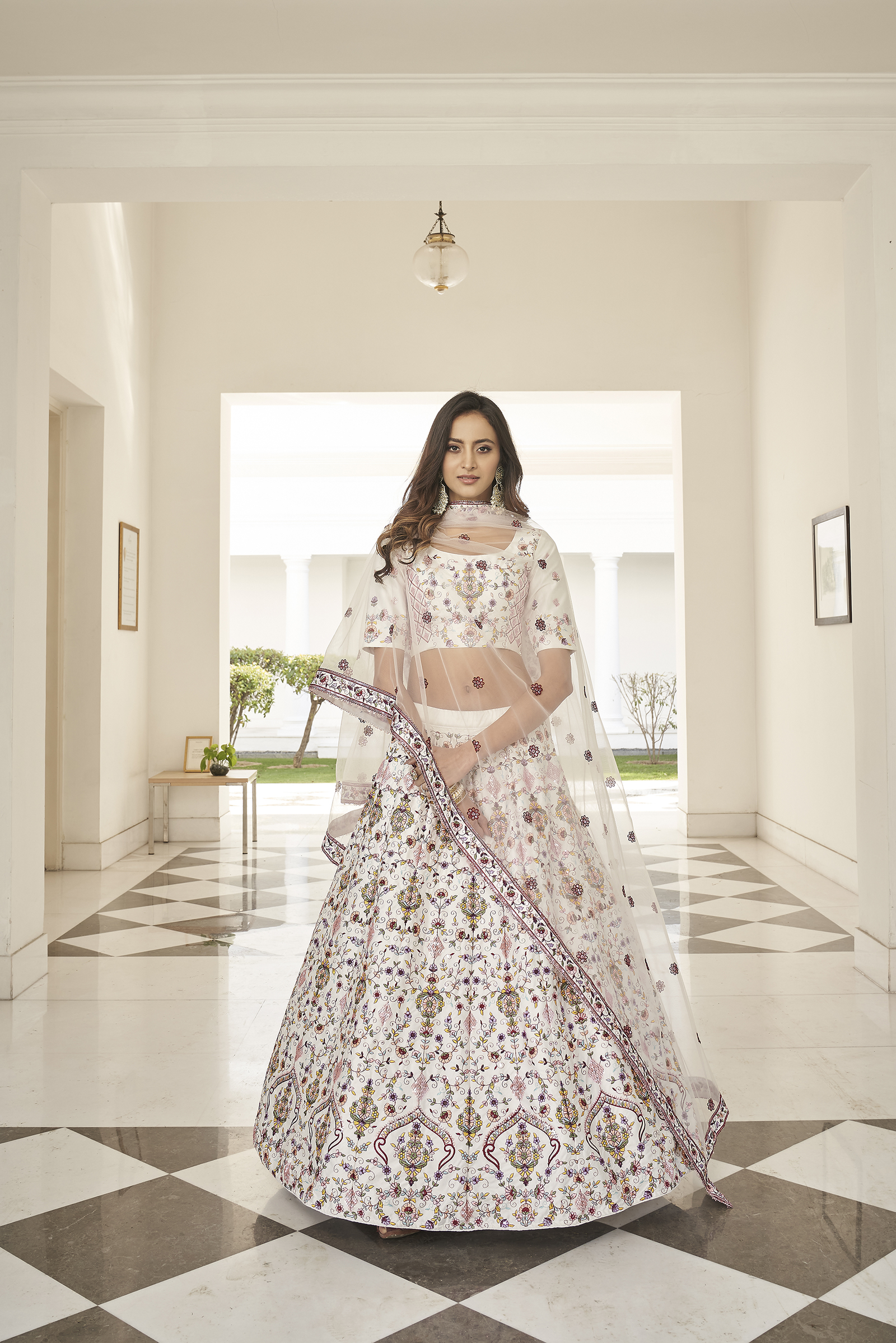 White Silk Sangeet Lehenga Choli